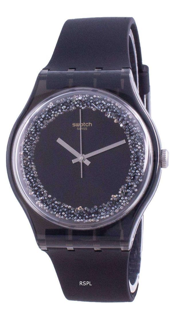 Swatch Darksparkles Reloj para hombre con correa de silicona y esfera negra de cuarzo SUOB156