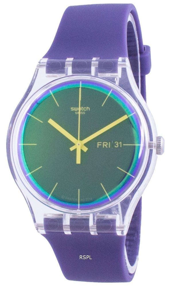 Reloj para hombre Swatch Polapurple, esfera morada, correa de silicona, cuarzo, SUOK712