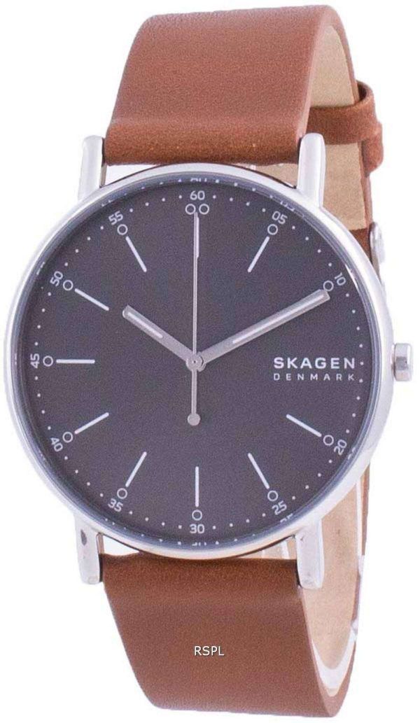 Reloj para hombre Skagen Signatur, esfera gris, correa de cuero, cuarzo, SKW6578