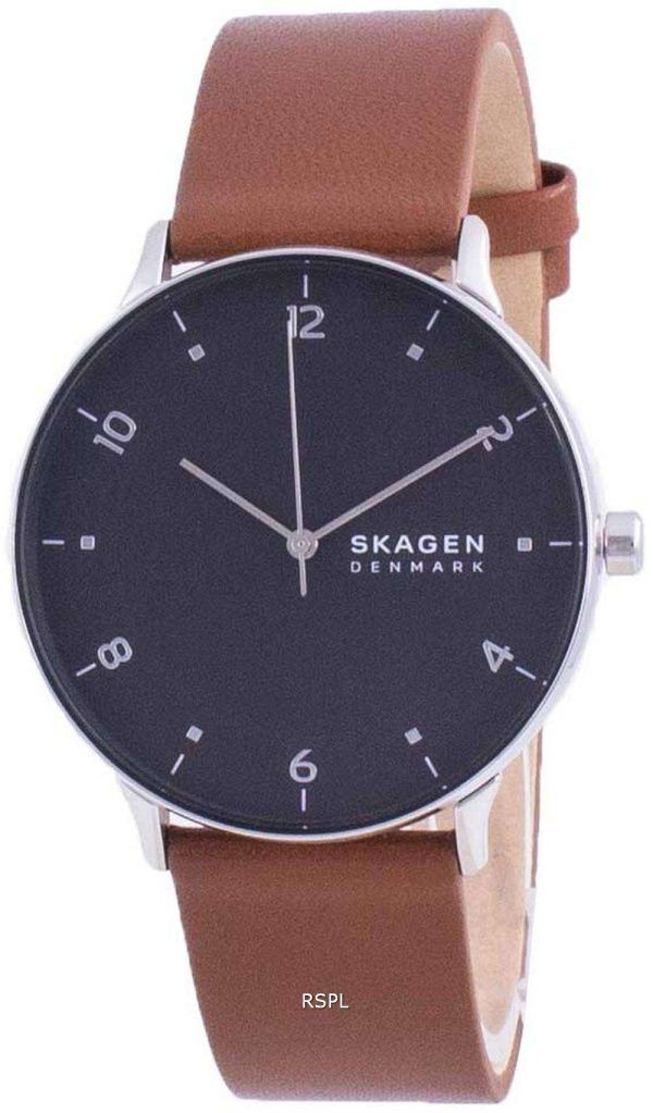 Reloj Skagen Riis con esfera negra y correa de cuero de cuarzo SKW6663 para hombre