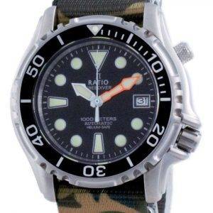 Ratio Free Diver Helium Safe Nylon Automatic Diver&#39,s 1066KE20-33VA-BLK-var-NATO5 1000M Reloj para hombre