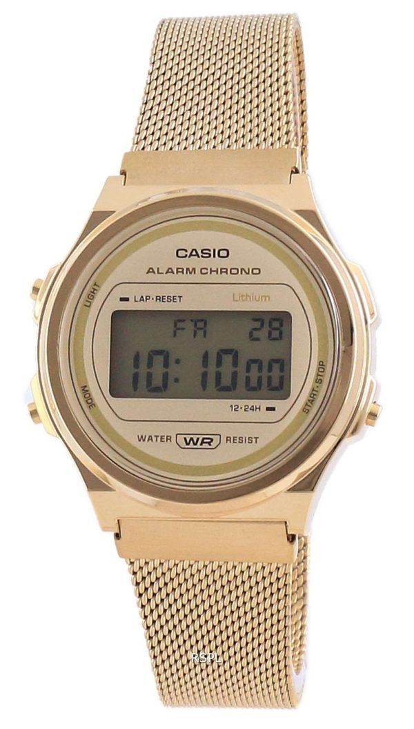 Reloj unisex Casio Youth Vintage en tono dorado de acero inoxidable digital A171WEMG-9A