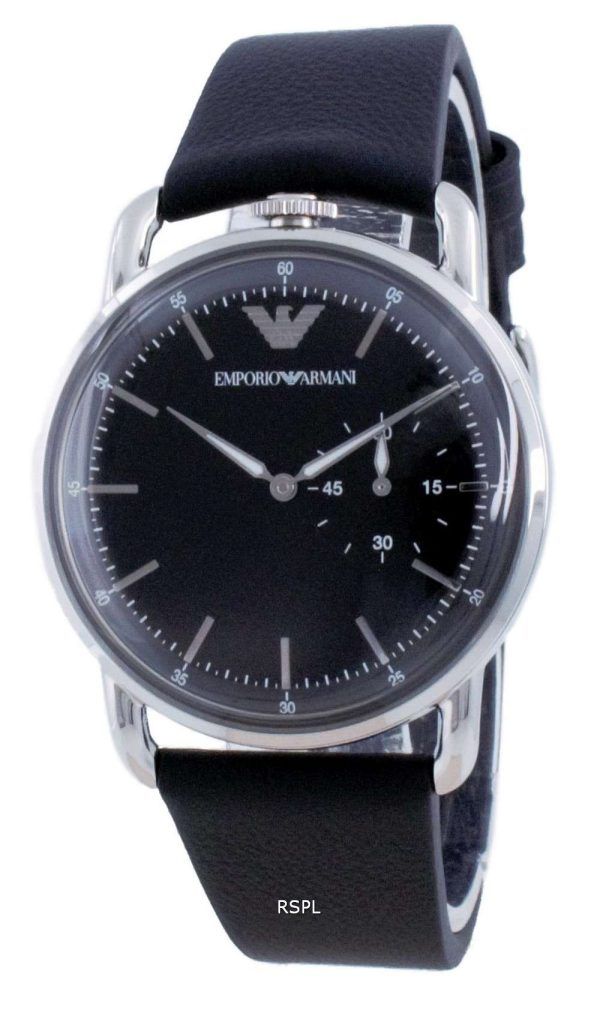 Reloj Emporio Armani con esfera negra de cuero y cuarzo AR11336 para hombre