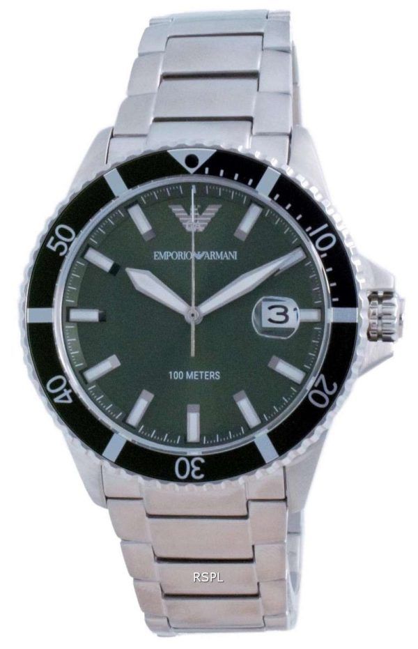 Reloj Emporio Armani con esfera verde de acero inoxidable y cuarzo AR11338 100M para hombre