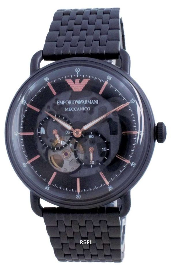Emporio Armani Aviator Negro Dial de acero inoxidable automático AR60025 Reloj para hombre