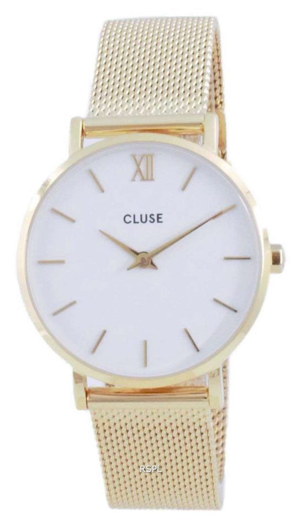 Cluse Minuit, esfera blanca, tono dorado, acero inoxidable, cuarzo, CW0101203007, reloj para mujer