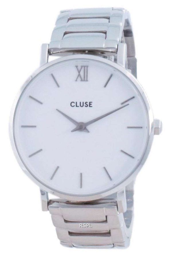 Cluse Minuit 3-Link White Dial acero inoxidable cuarzo CW0101203026 Reloj para mujer