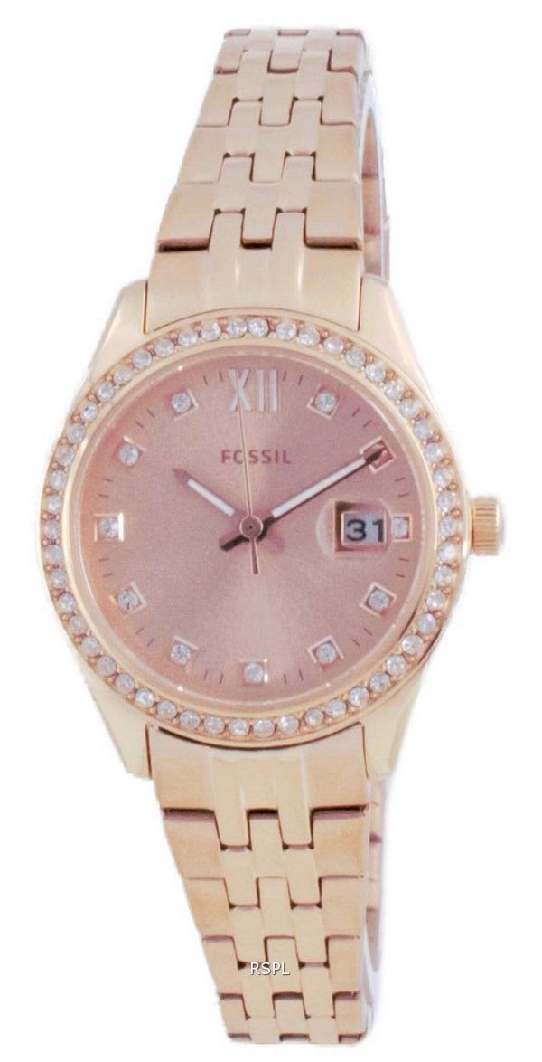 Fossil Scarlette Micro Diamond Accents Rose Gold Quartz ES5038 Reloj para mujer