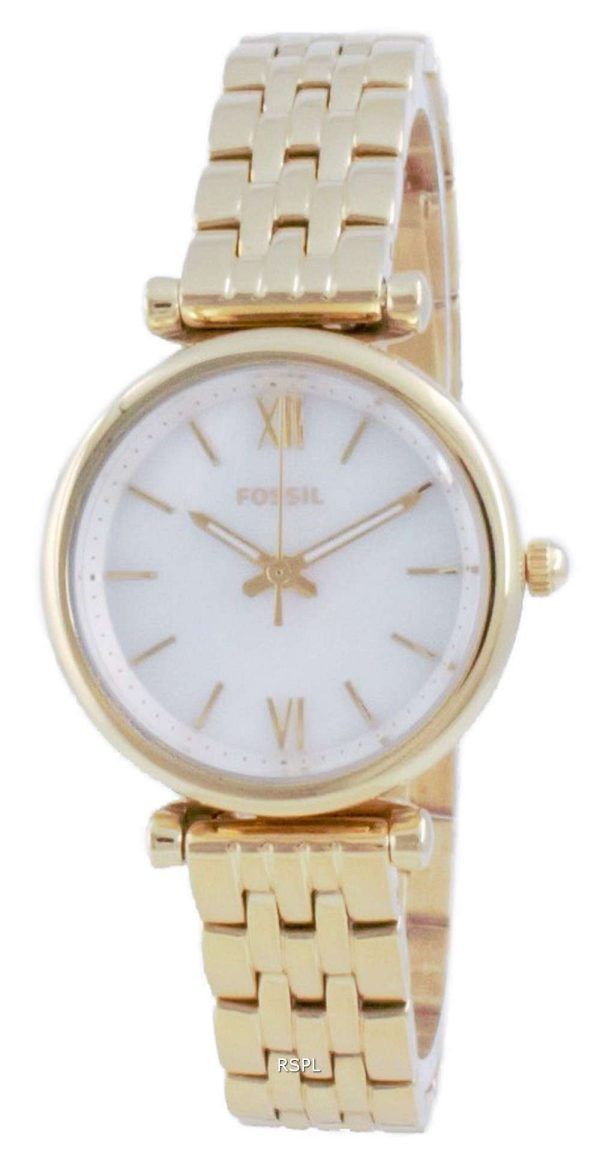 Fossil Carlie Mini reloj de cuarzo de acero inoxidable en tono dorado ES5067SET con juego de regalo para mujer