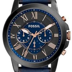 Reloj Fossil Grant cronógrafo con esfera negra y azul de cuero azul FS5061 para hombres
