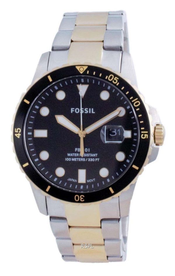Fossil FB-01 Reloj de cuarzo de acero inoxidable con esfera negra FS5653 100M para hombre