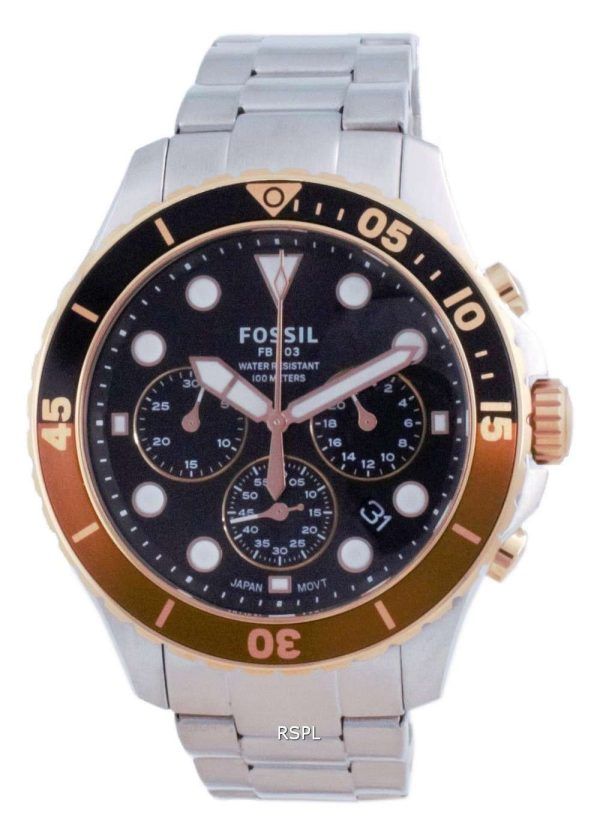 Fossil FB-03 Cronógrafo Dial negro Acero inoxidable Cuarzo FS5768 100M Reloj para hombre