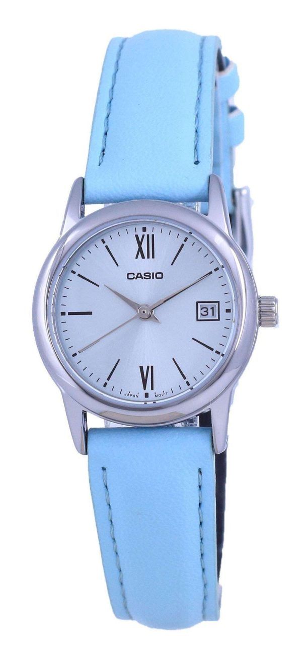 Reloj Casio de cuarzo analógico de acero inoxidable con esfera azul LTP-V002L-2B3 LTPV002L-2 para mujer