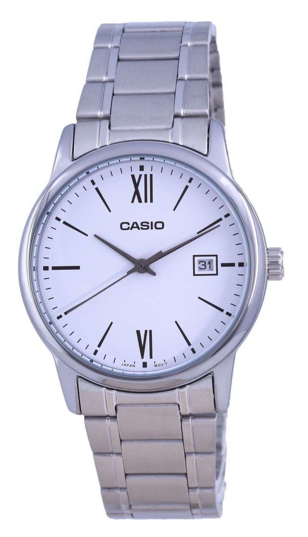 Reloj Casio de cuarzo analógico de acero inoxidable con esfera blanca MTP-V002D-7B3 MTPV002D-7 para hombre