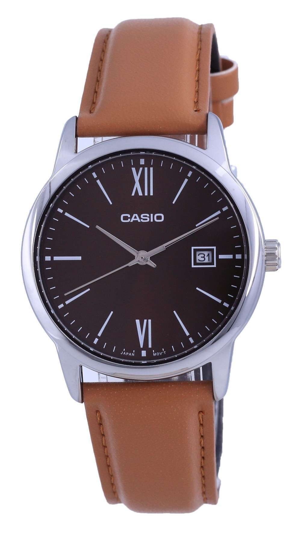 Reloj Casio Maroon Dial de acero inoxidable analógico de cuarzo MTP-V002L-5B3 MTPV002L-5 para hombre