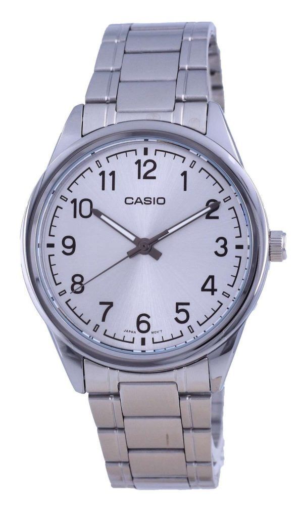 Reloj Casio de cuarzo analógico de acero inoxidable con esfera plateada MTP-V005D-7B4 MTPV005D-7 para hombre