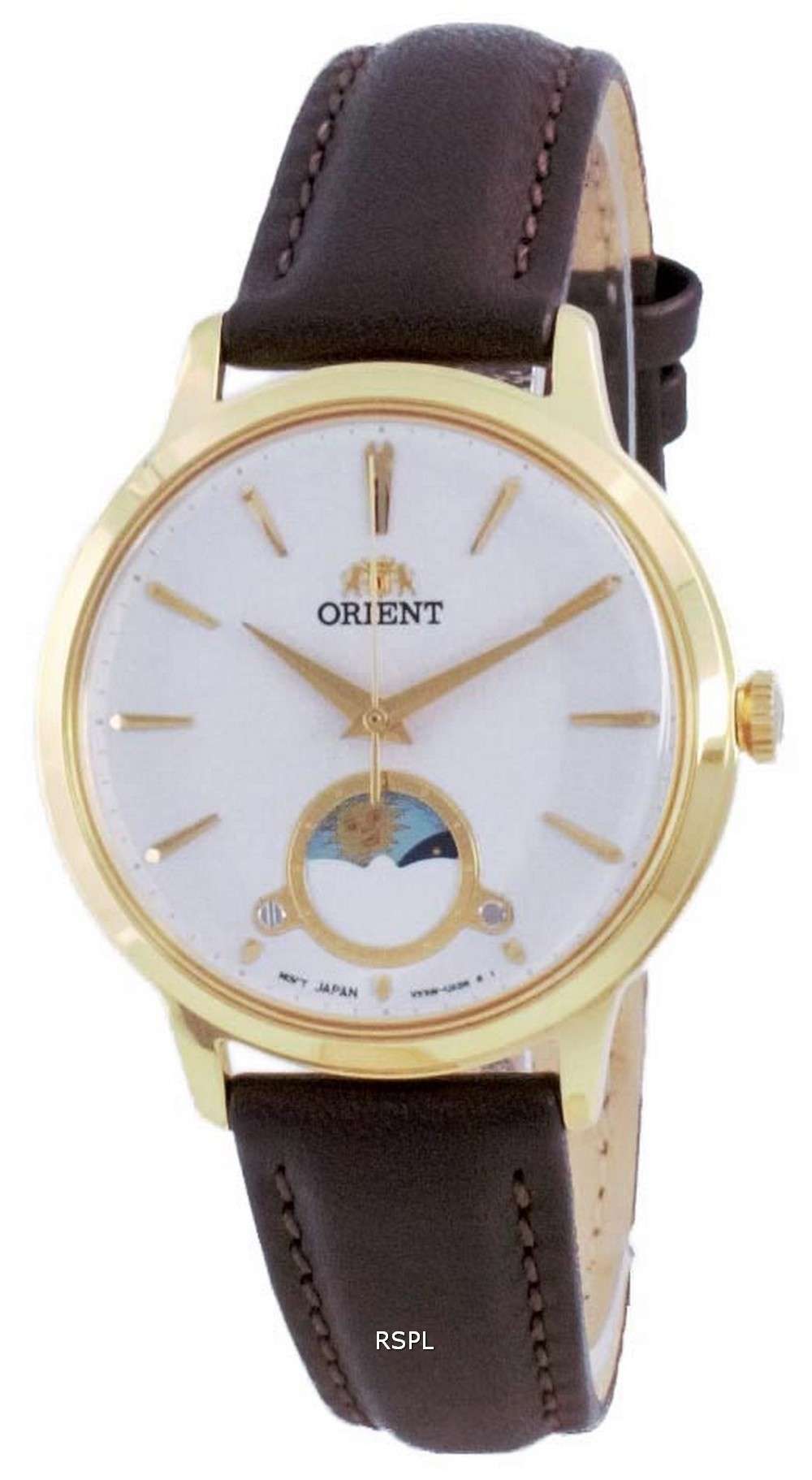 Reloj para mujer Orient Classic Sun &amp, Moon con esfera blanca de cuarzo RA-KB0003S10B