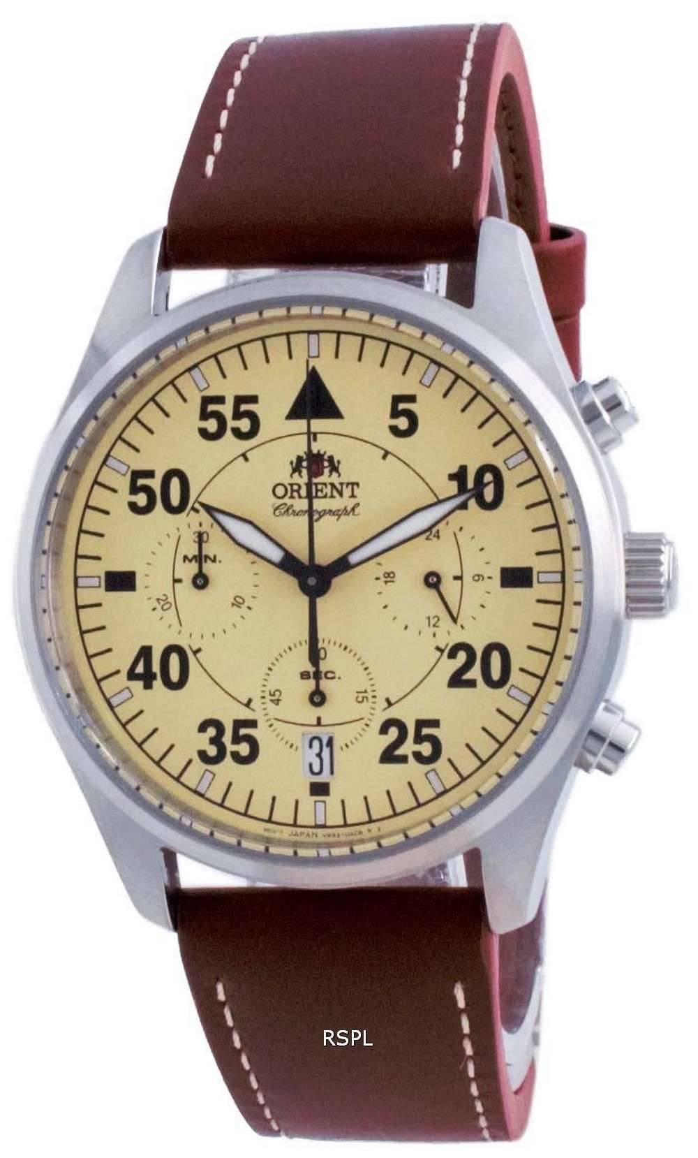 Reloj para hombre Orient Sports Flight Style Cronógrafo con esfera beige de cuarzo RA-KV0503Y10B