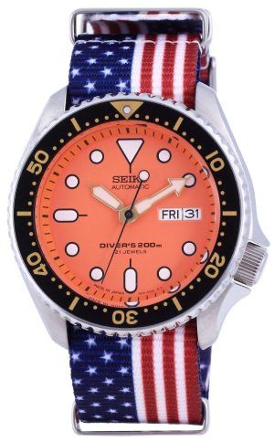 Reloj para hombre Seiko Automatic Diver&#39,s Japan Made Polyester SKX011J1-var-NATO27 200M