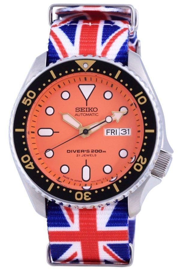 Reloj para hombre Seiko Automatic Diver&#39,s Japan Made Polyester SKX011J1-var-NATO28 200M