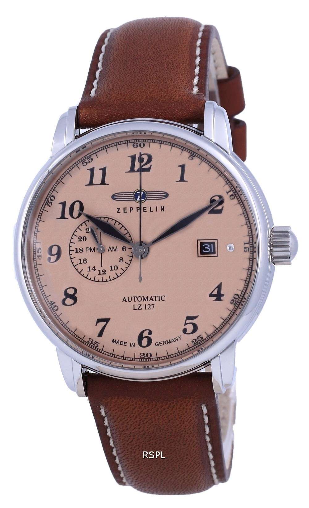 Zeppelin LZ127 Graf Beige Dial Leather Automatic 8668-5 86685 Reloj para hombre