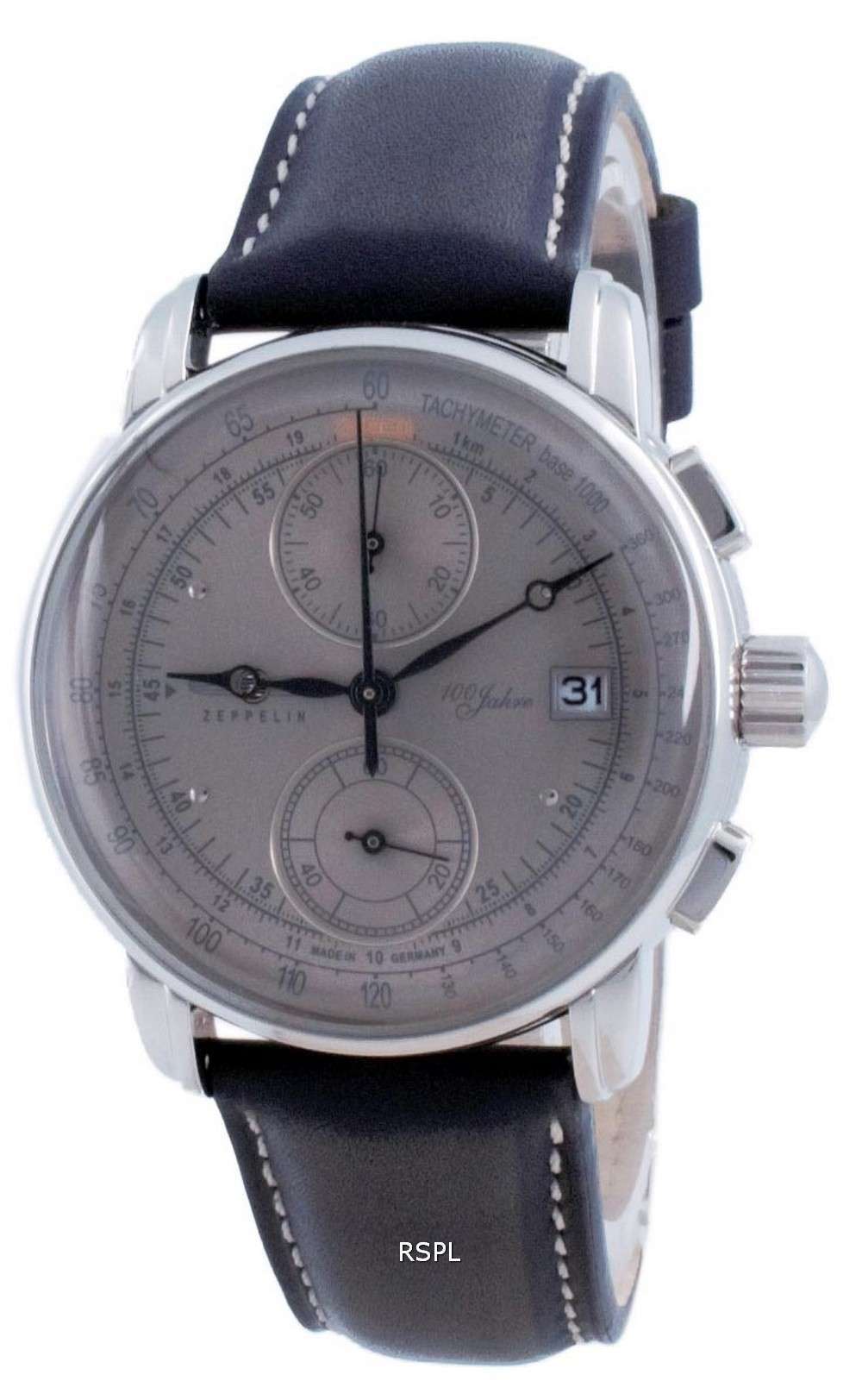Zeppelin 100 Jahre cronógrafo esfera gris cuarzo 8670-0 86700 reloj para hombre