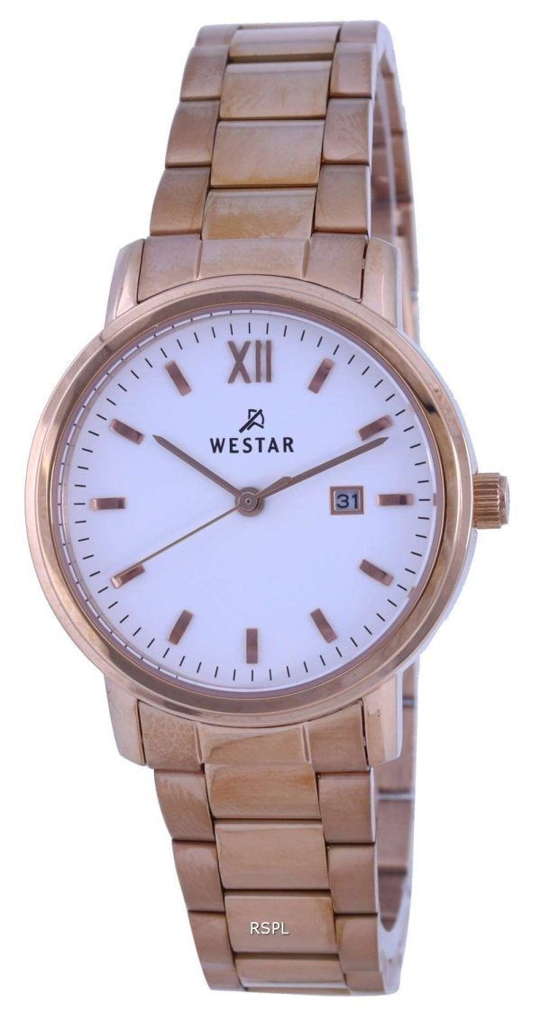 Westar White Dial Rose Gold Tone Acero inoxidable Cuarzo 40245 PPN 601 Reloj para mujer