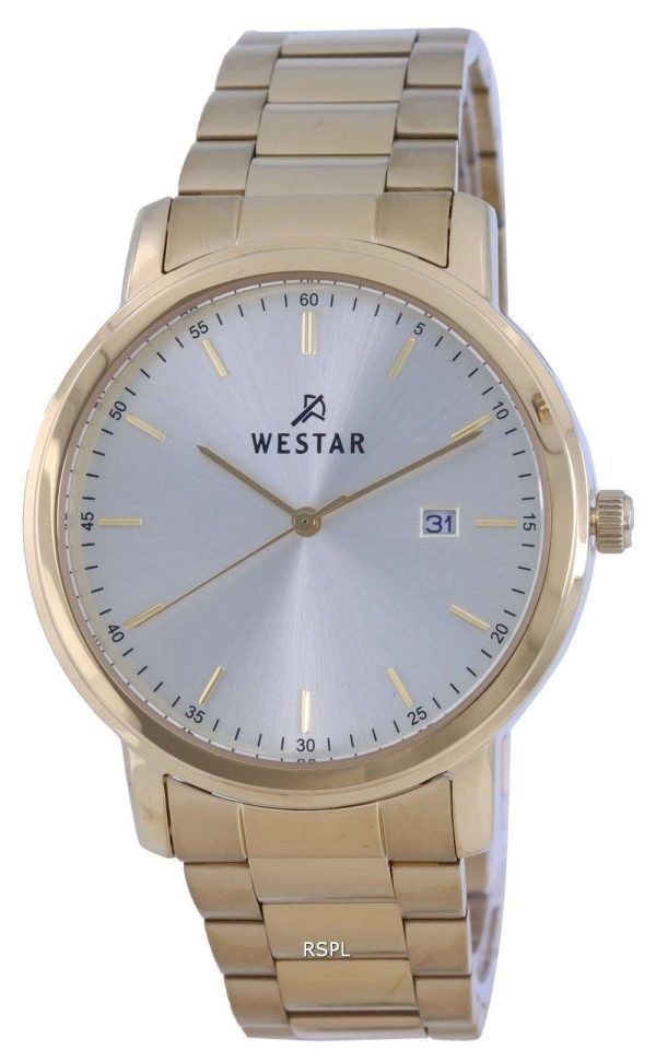 Westar Silver Dial Gold Tone Acero inoxidable Cuarzo 50243 GPN 102 Reloj para hombre