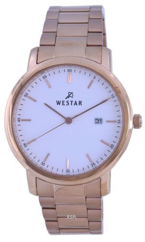 Westar White Dial Rose Gold Tone Acero inoxidable Cuarzo 50243 PPN 601 Reloj para hombre