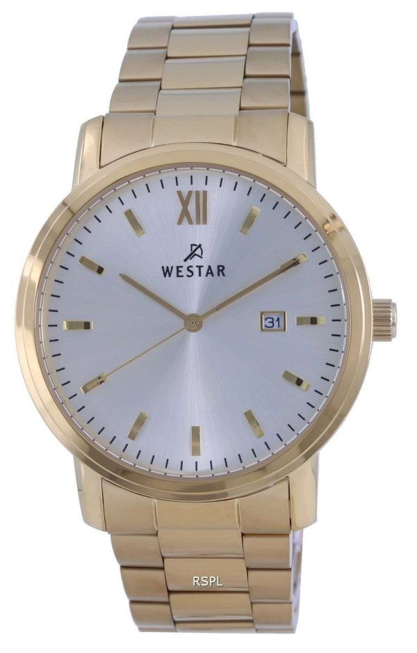 Westar Silver Dial Gold Tone Acero inoxidable Cuarzo 50245 GPN 102 Reloj para hombre