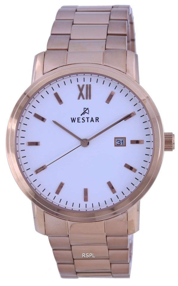 Westar White Dial Rose Gold Tone Acero inoxidable Cuarzo 50245 PPN 601 Reloj para hombre