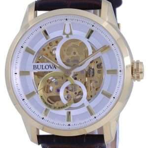 Bulova Classic Sutton Skeleton Dial blanco Correa de cuero AutomÃ¡tico 97A138 Reloj para hombre