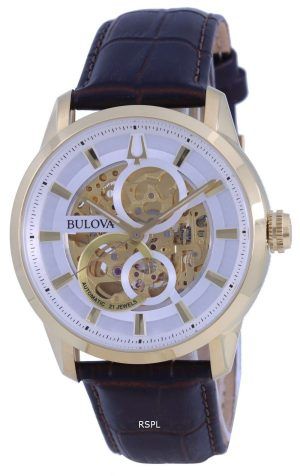 Bulova Classic Sutton Skeleton Dial blanco Correa de cuero AutomÃ¡tico 97A138 Reloj para hombre