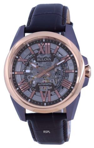 Bulova Classic Skeleton Silver Dial Correa de cuero AutomÃ¡tico 98A165 100M Reloj para hombre