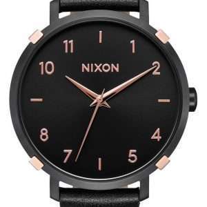 Nixon Arrow, esfera negra, correa de cuero, cuarzo A10913221, reloj para mujer