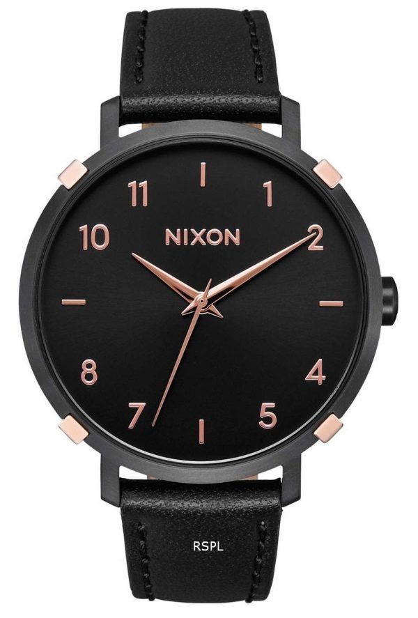 Nixon Arrow, esfera negra, correa de cuero, cuarzo A10913221, reloj para mujer