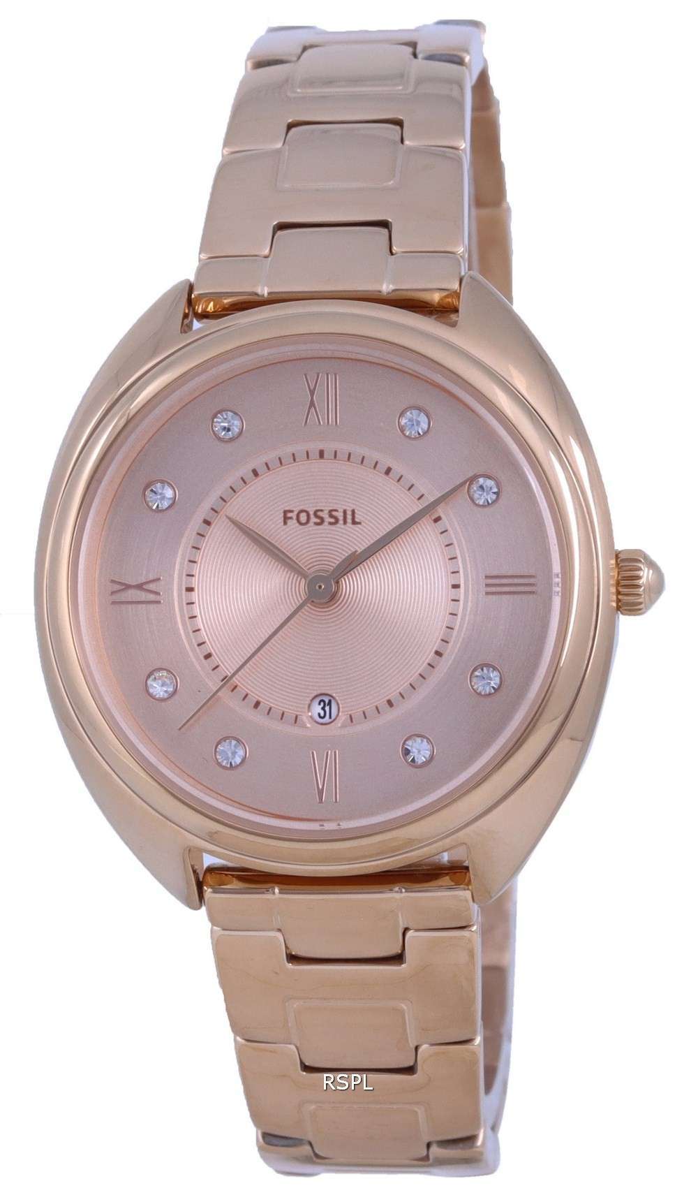 Fossil Gabby Crystal Accents Reloj de cuarzo de acero inoxidable en tono dorado rosa ES5070 para mujer