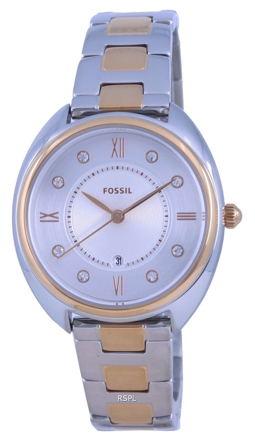 Fossil Gabby, esfera blanca, dos tonos, acero inoxidable, cuarzo ES5072, reloj para mujer