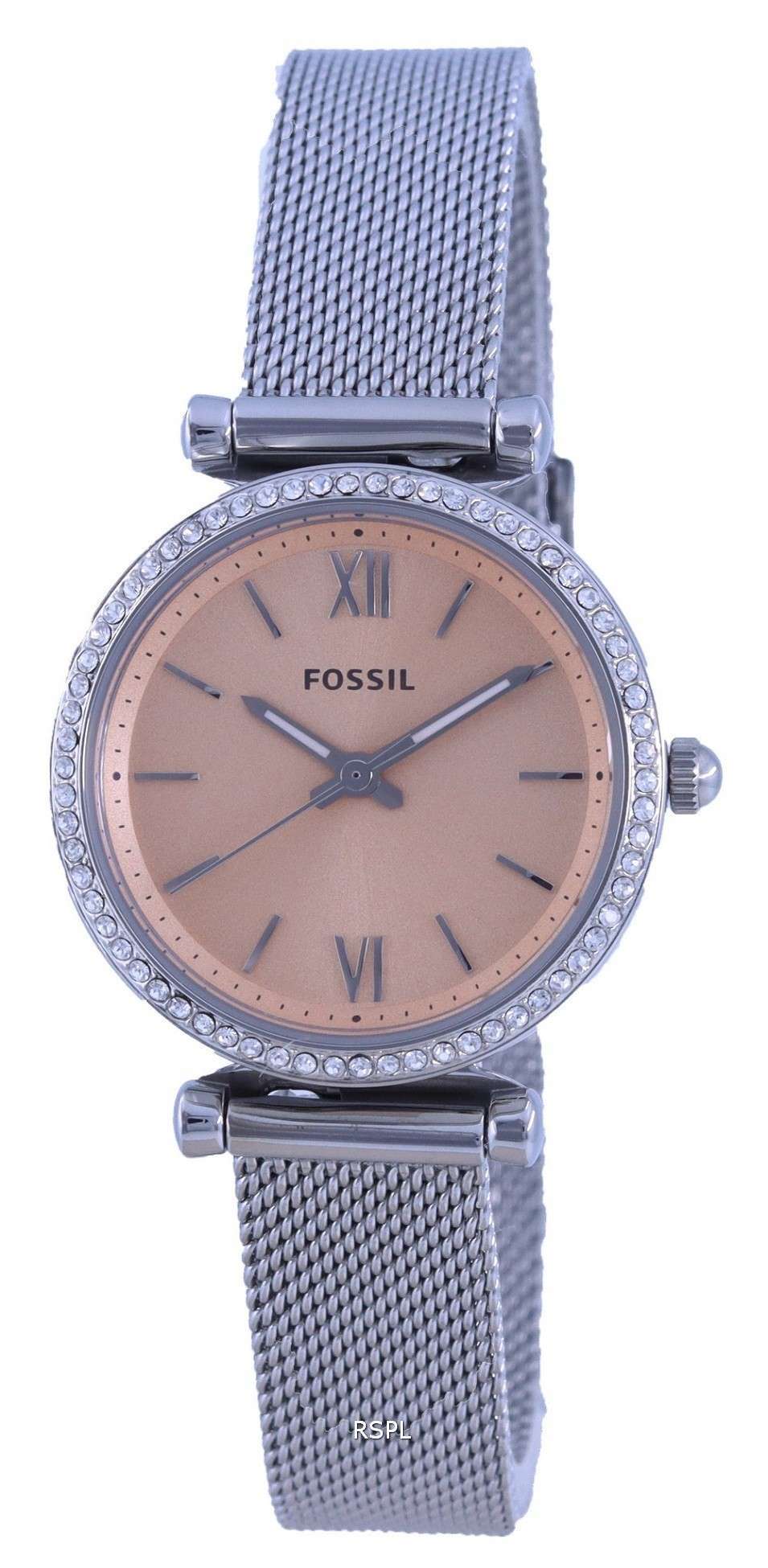 Fossil Carlie Mini Crystals Accents Pink Dial Quartz ES5088 Reloj para mujer