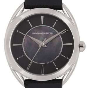 FCUK Reloj de cuarzo con correa de cuero con esfera negra FCS1000BB para mujer