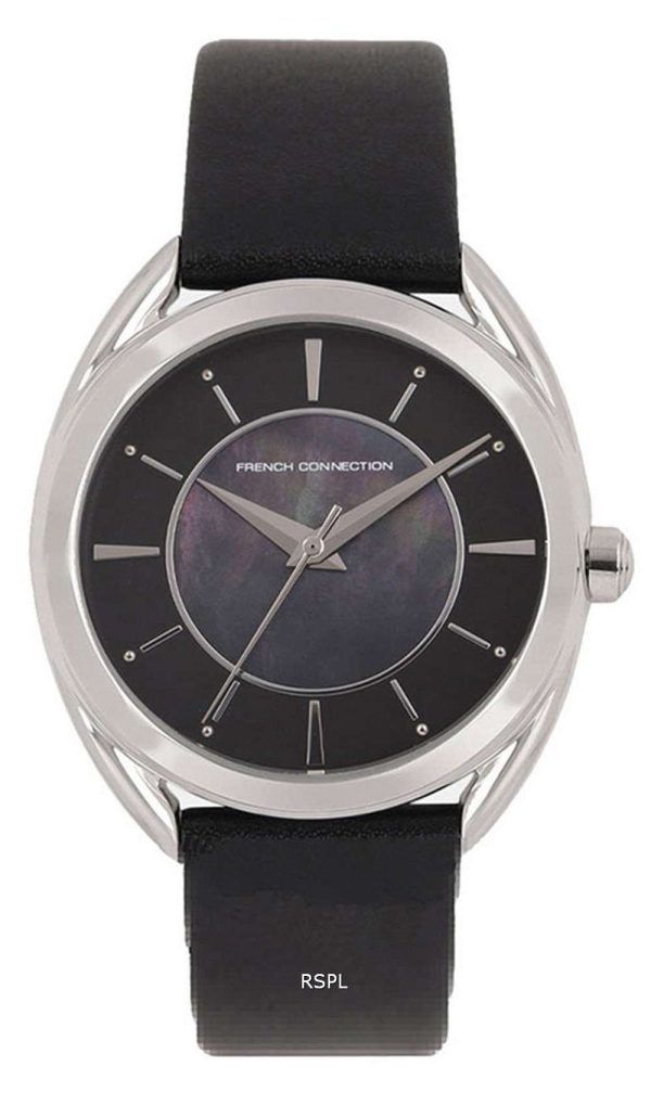 FCUK Reloj de cuarzo con correa de cuero con esfera negra FCS1000BB para mujer