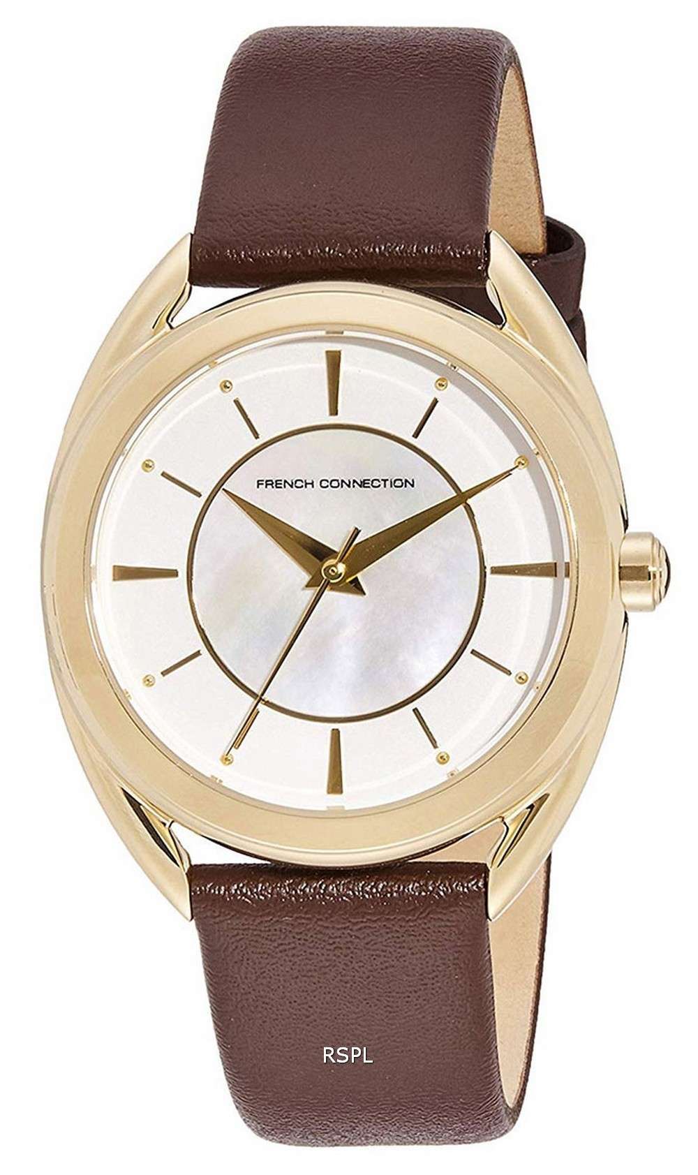 FCUK Reloj de cuarzo con correa de cuero con esfera blanca FCS1000T para mujer
