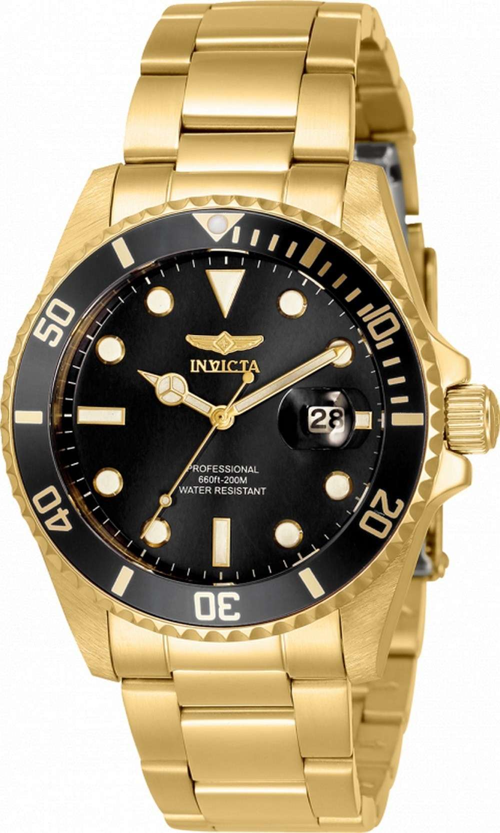 Reloj para mujer Invicta Pro Diver, esfera negra, tono dorado, acero inoxidable, cuarzo 33277 200M