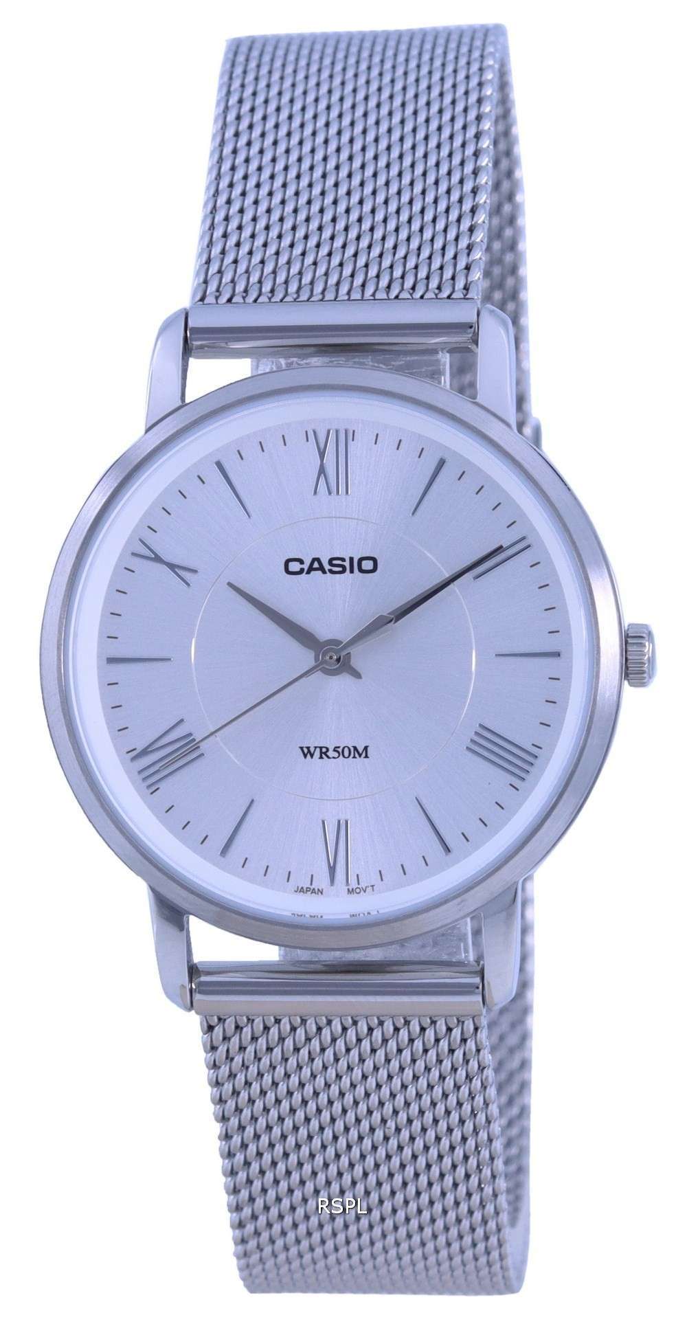 Reloj Casio analÃ³gico plateado de acero inoxidable de cuarzo LTP-B110M-7A LTPB110M-7 para mujer