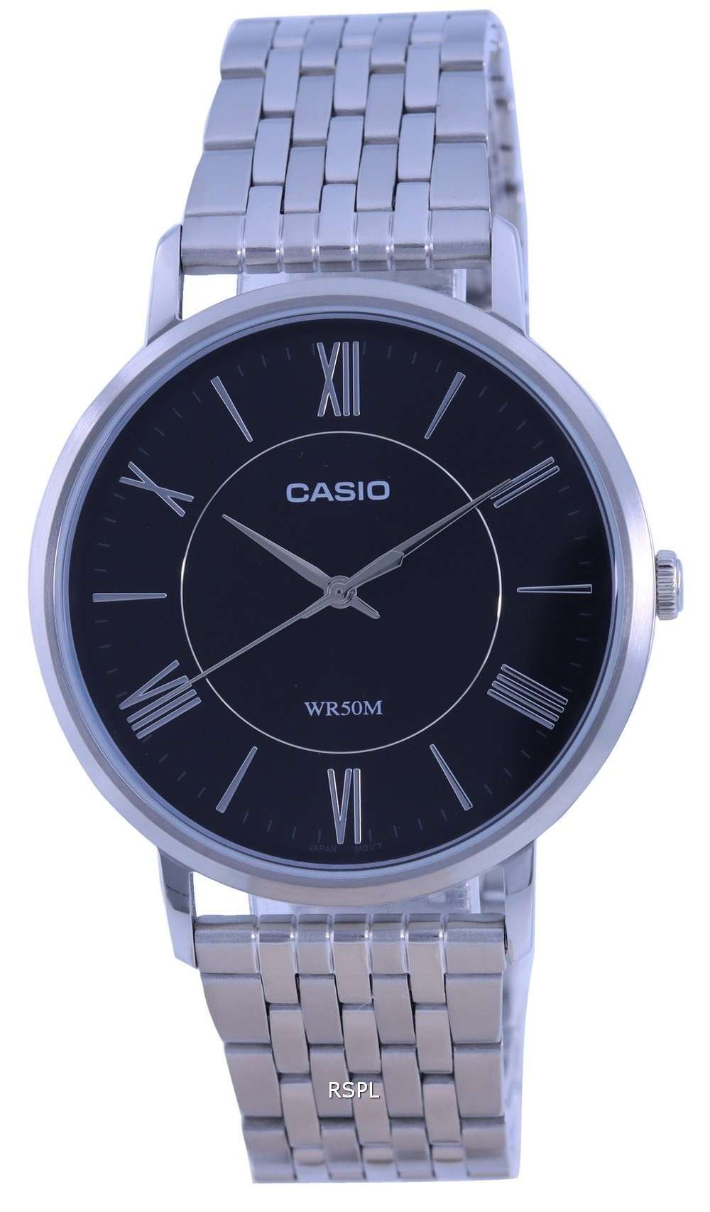 Reloj Casio analÃ³gico de acero inoxidable con esfera negra y cuarzo MTP-B110D-1A MTPB110D-1 para hombre