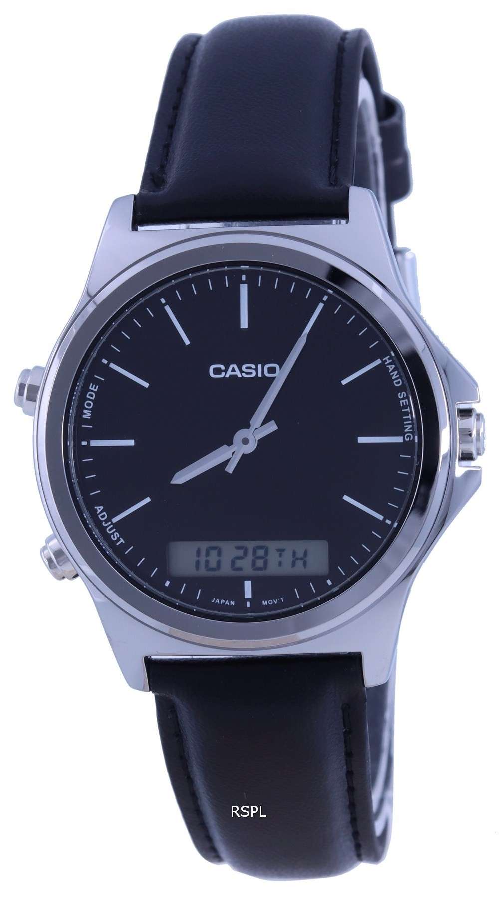 Reloj Casio analÃ³gico digital con esfera negra y correa de cuero MTP-VC01L-1E MTPVC01L-1 para hombre