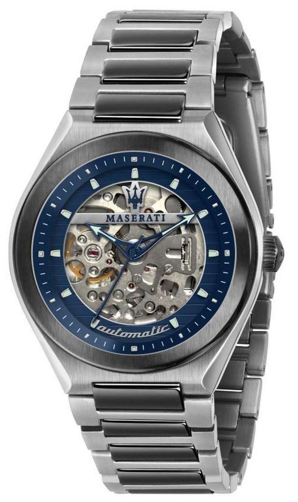 Maserati Triconic Skeleton Dial azul Acero inoxidable Cuarzo R8823139001 100M Reloj para hombre