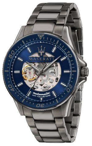 Maserati Sfida Skeleton Dial azul Acero inoxidable AutomÃ¡tico R8823140001 100M Reloj para hombre