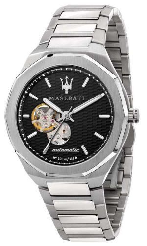 Maserati Stile Open Heart, esfera negra, acero inoxidable, automÃ¡tico, R8823142002, 100M, reloj para hombre