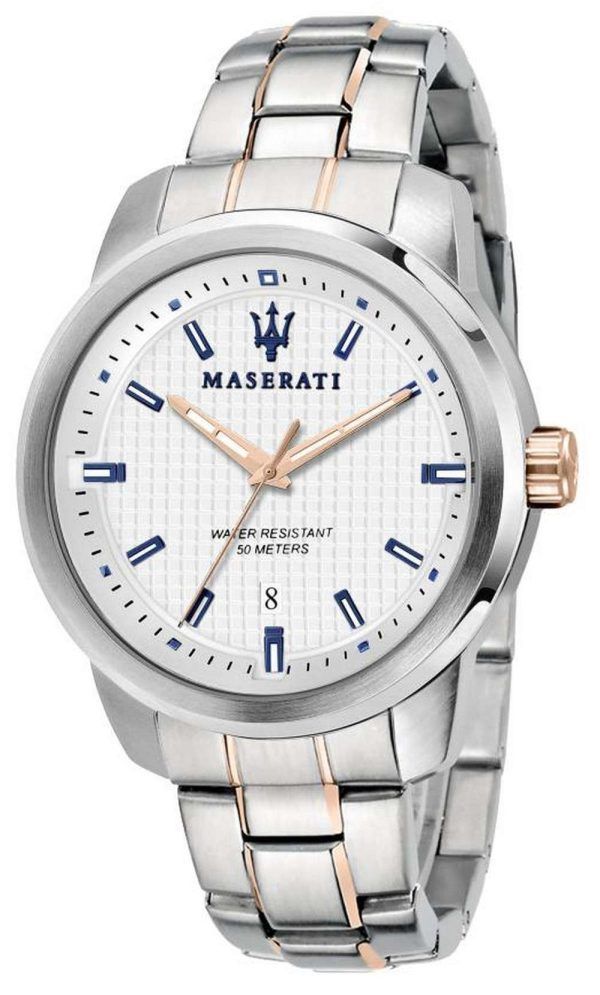 Reloj para hombre Maserati Successo, esfera blanca, acero inoxidable, cuarzo R8853121005
